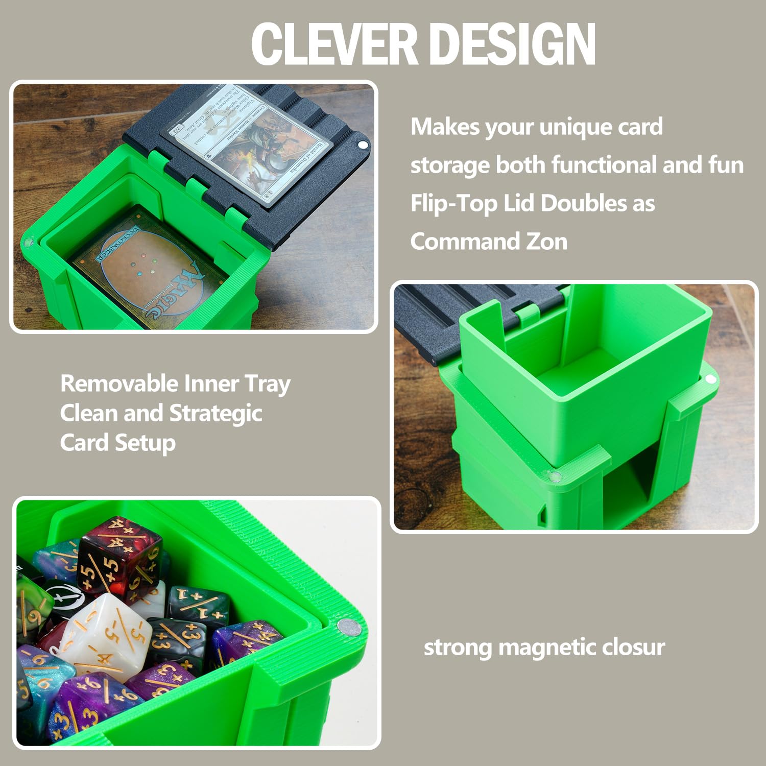 Ravonixis MTG Dumpster Deck Box Commander Box-Holds 100+ Sleeved Cards-Funny Commander case with Inner Tray -3D Printed Green Trash Bin for MTG Great
