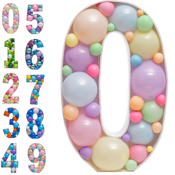 Mosaic Balloons Frame Numbers 0 Pre-Cut Large Foam Board Sign Cut-out for Boy Girl Birthday Backdrop Anniversary Decoration