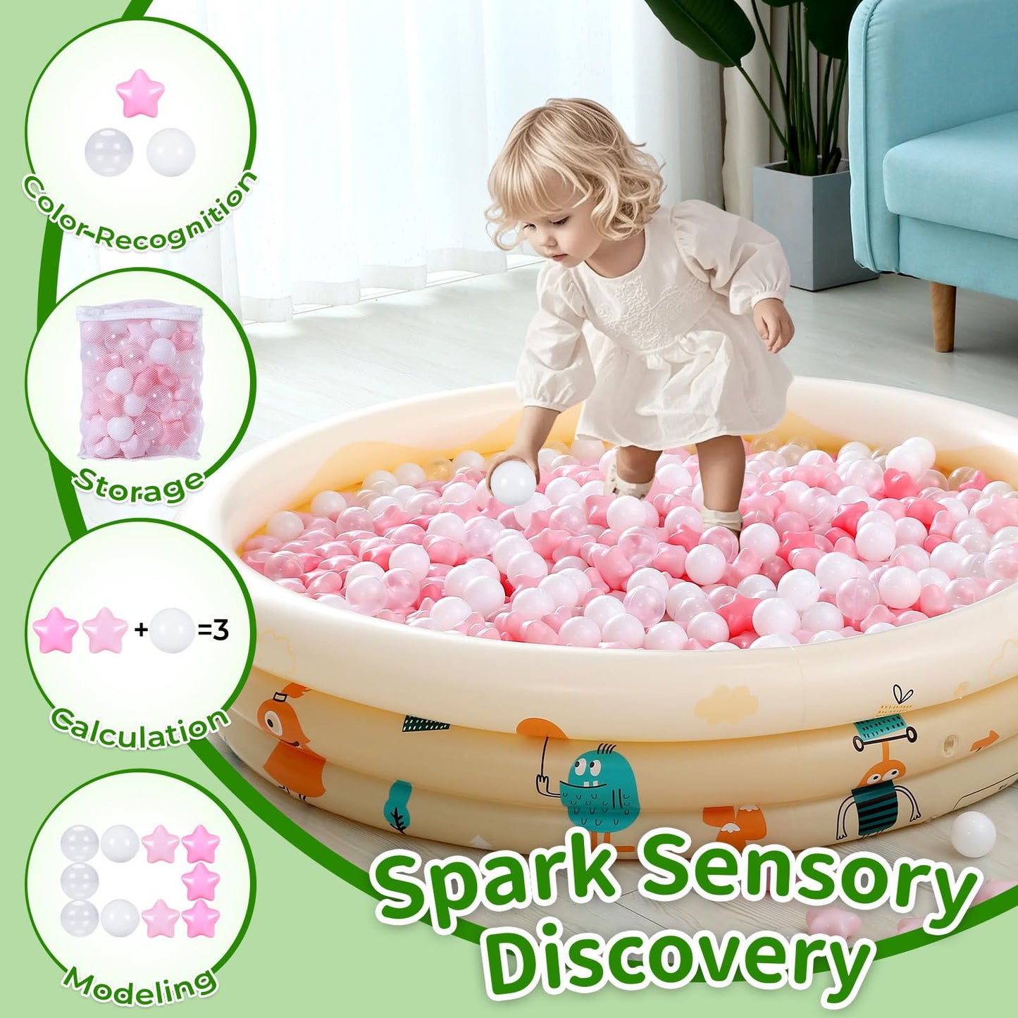 TRENDPLAY Star Ball Pit Balls for Toddlers -100 Count Star Balls Different Shapes, Non-Toxic Plastic Balls for Safe Play, Boys Girls Festival Party