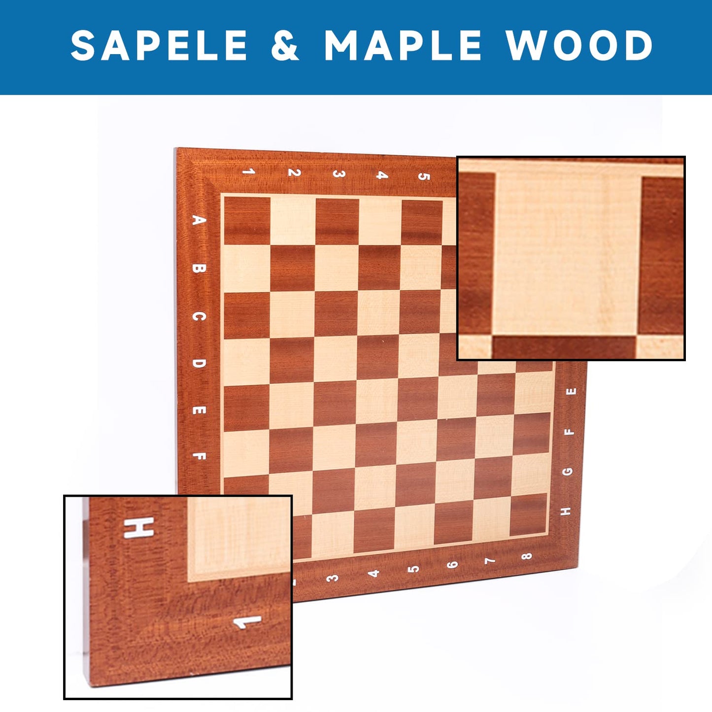 GSE Games & Sports Expert Professional Tournament Chess Board Only, Sapele & Maple Inlaid Chessboard, Portable Chess Board for Beginners, Kids, Adults