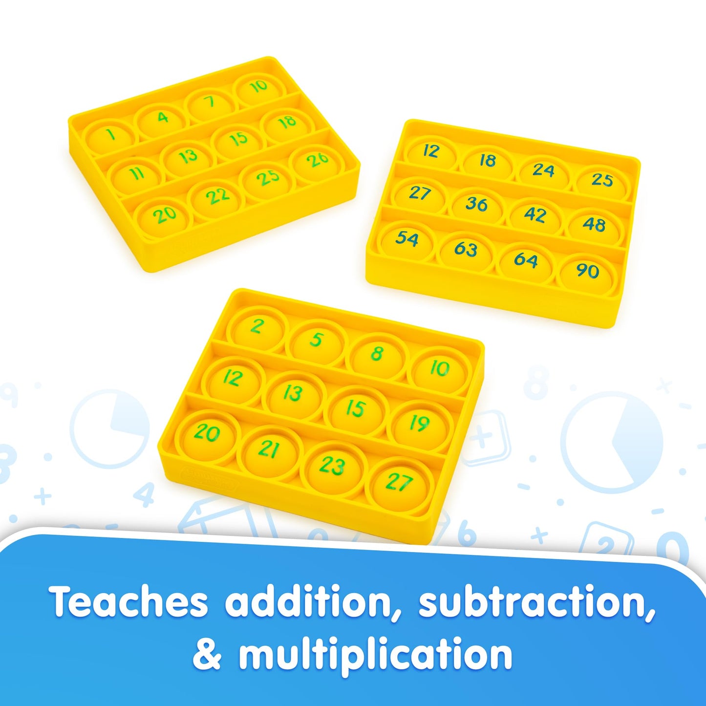 Junior Learning: Math Pop Bingo - Numbers Bubble Grid & Tile Game, Addition-Subtraction-Multiplication, Giant Problem-Solving Silicone Boards, Kids 6+
