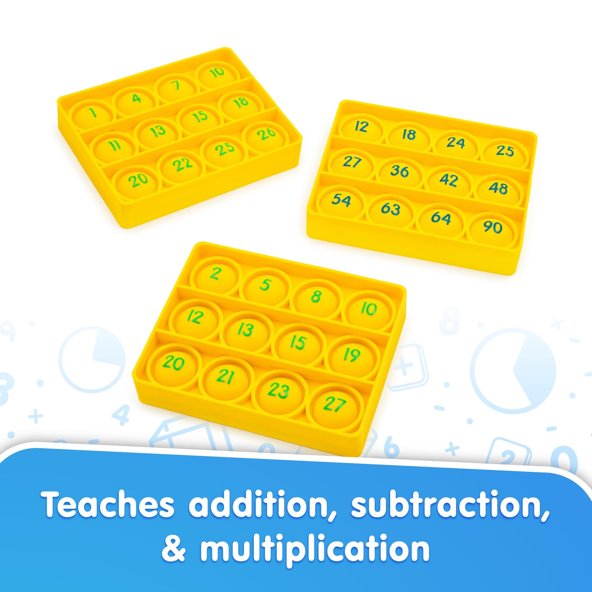 Junior Learning: Math Pop Bingo - Numbers Bubble Grid & Tile Game, Addition-Subtraction-Multiplication, Giant Problem-Solving Silicone Boards, Kids 6+