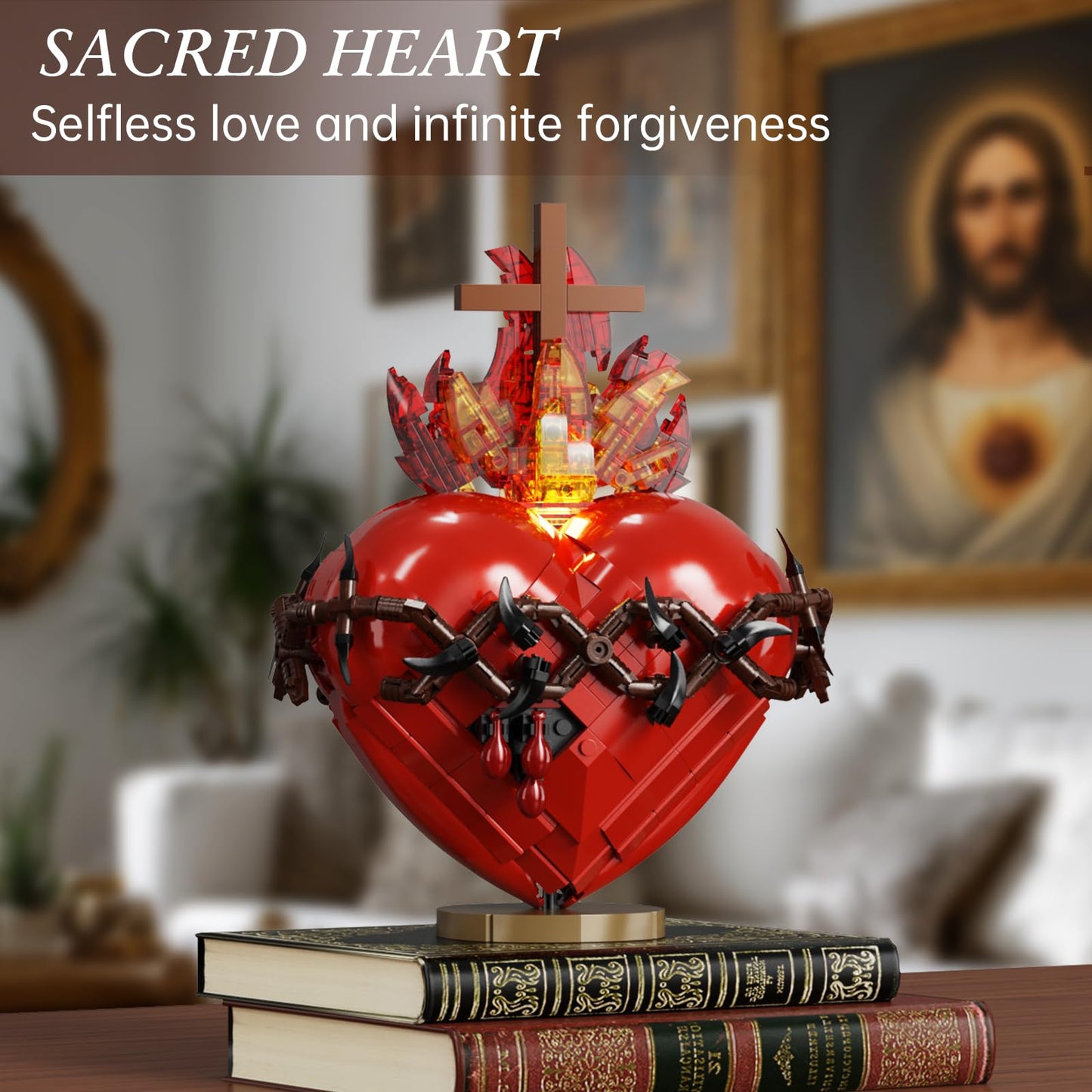 Sacred Heart of Jesus Building Block Set, Sacred Heart Building Model, Compatible with Lego Jesus Toy Decoration for Prayer Room, Christian
