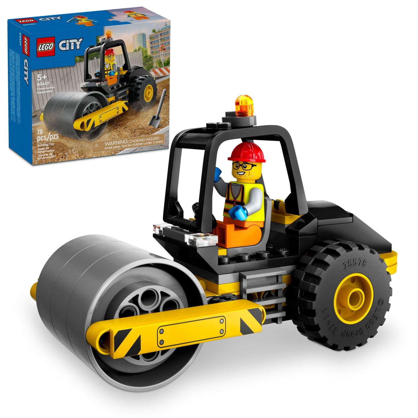 LEGO City Construction Steamroller Toy Playset, Fun Gift, Construction Toy Set for Kids Aged 5 Years Old Plus, Model Truck with a Worker Minifigure,