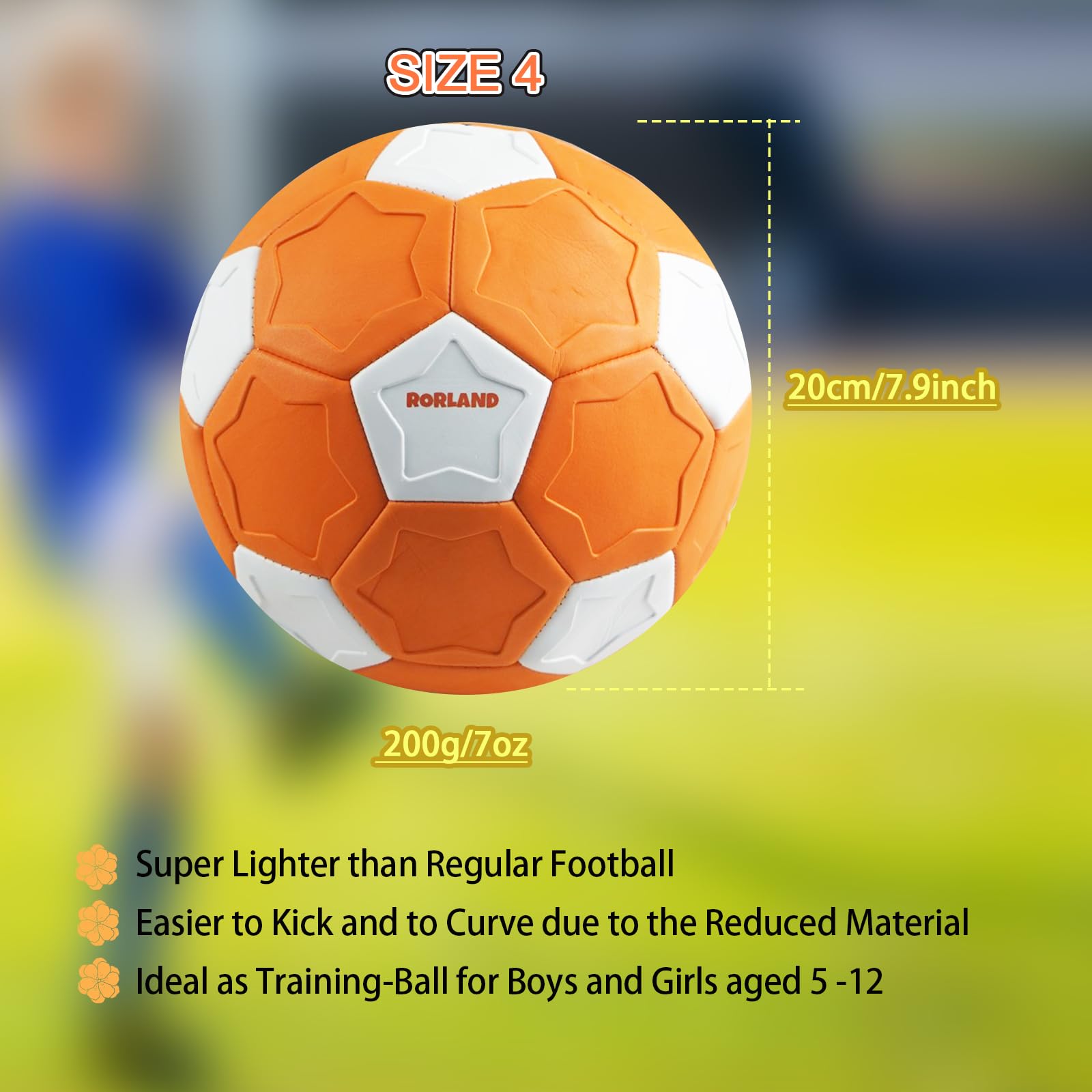 RORLAND Swerve and Curve Size 4 Soccer Ball,Soccer Training Ball with Special Panels to Play, Outdoor Indoor Activities Games, Kids Fun Football