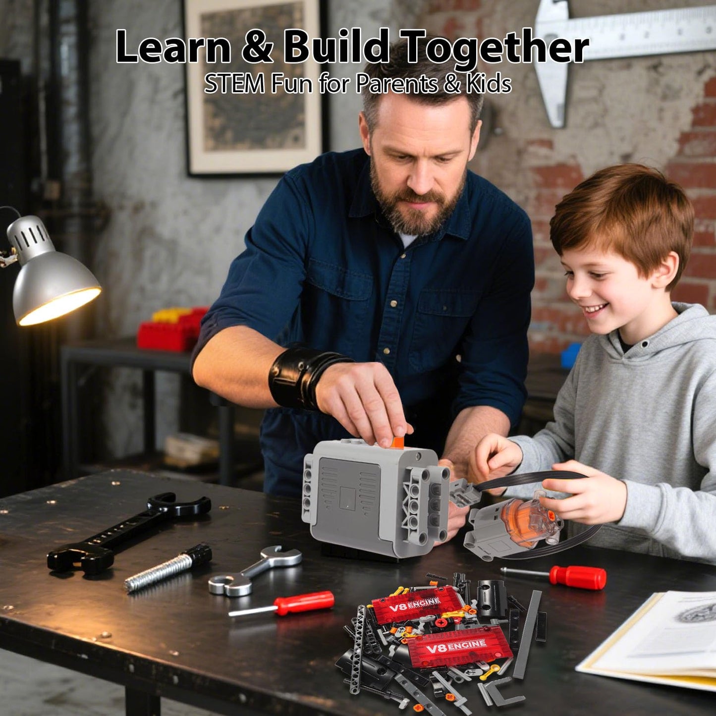 LPPROTECTOR V8 Engine Model Kit That Runs, Build Your Own STEM Mini Engine Kit with Motor and Sound, 478PCS Educational Car Building Toy for Adults