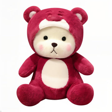 Bilibang Cartoon Plush Cross-Dressing Teddy Bear Plush Toy, Cute Teddy Bear with Removable Stitchhat (Pink StrawberryBear, 11 inch / 0.5 lb)