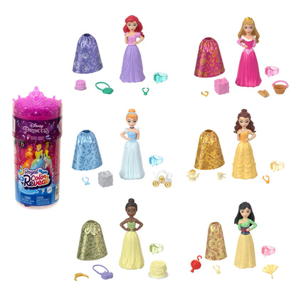 Mattel Disney Princess Small Doll Royal Color Reveal, 6 Surprises Include 1 Doll & 5 Accessories, Party Theme (Dolls May Vary)