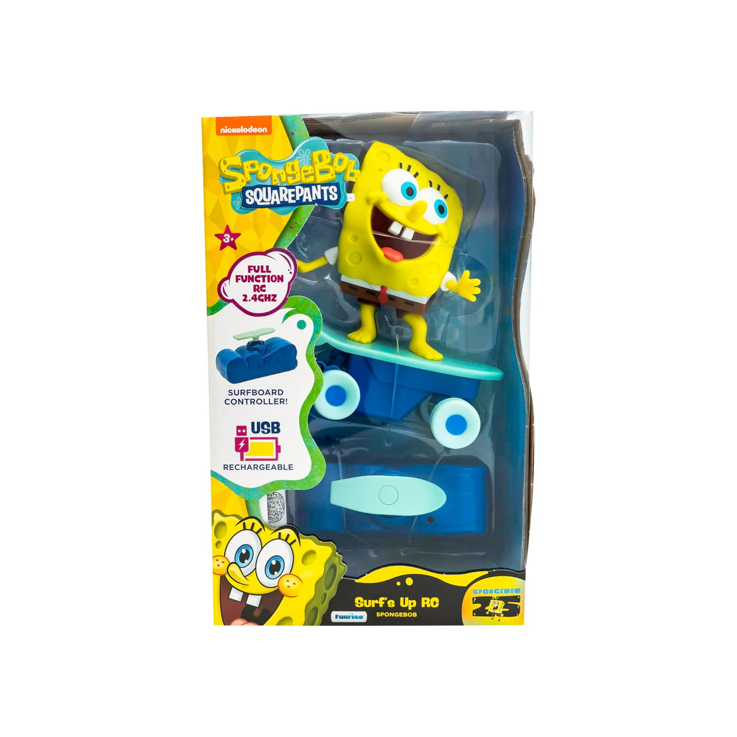 SPONGEBOB SQUAREPANTS Surfs Up RC Vehicle - Full-Function Remote Control Spongebob Toy with Surfboard Controller, Real Surf Action Play for Kids Ages