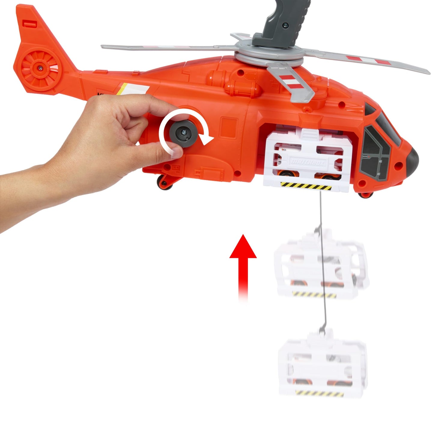 Matchbox Emergency Helicopter Vehicle & Game Set, Large 16" Helicopter Transformable to Rescue Station, Hand Operated Propellers, with 1/64 Scale