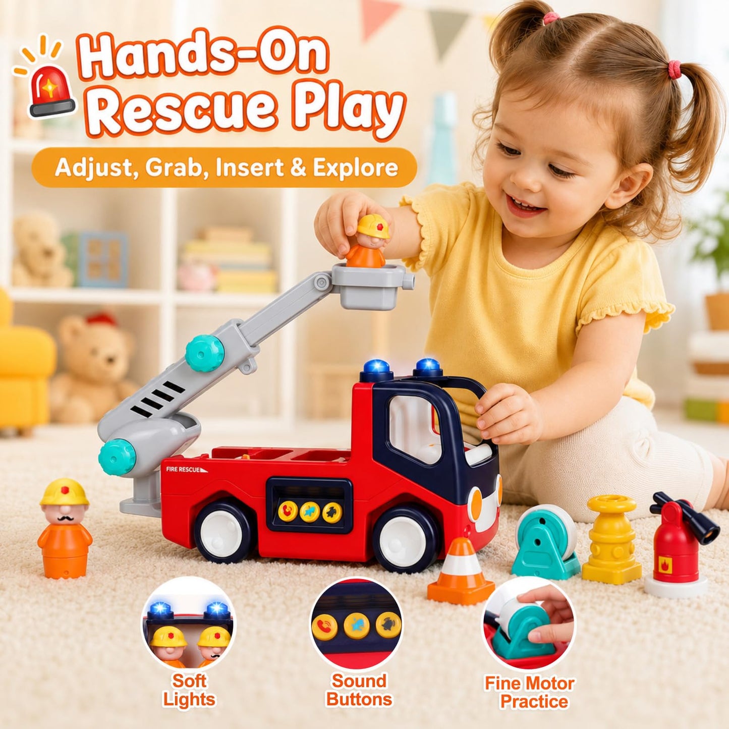 Interactive Fire Truck Toy for Toddlers 18 Month+ 2 3 Year Old Boys Girls