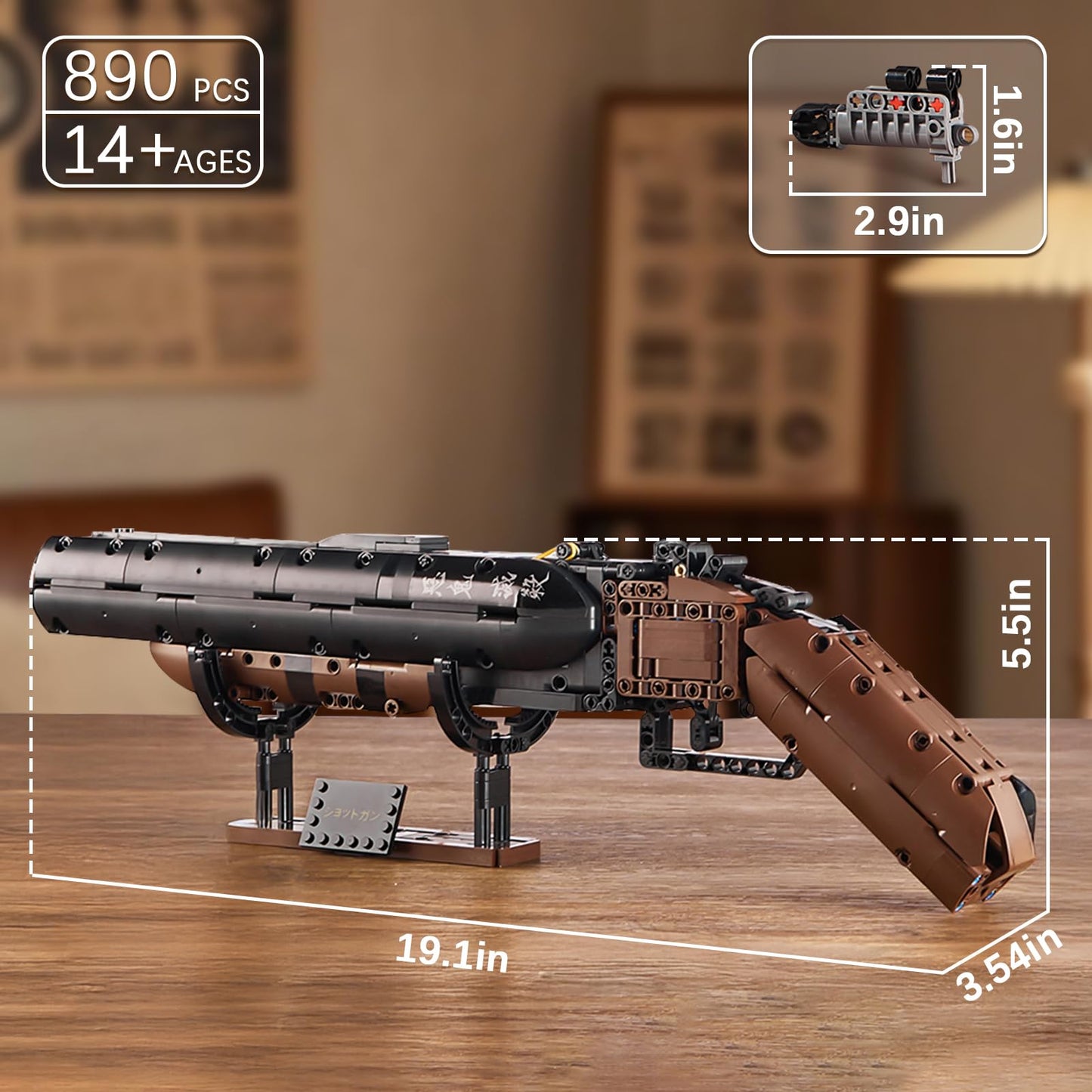 HIGH GODO Demon Anime Shotgun Building Block Set, 890 PCS Model Guns Collection Model Building Bricks Set Shootable for Weapon Lovers, Collectible