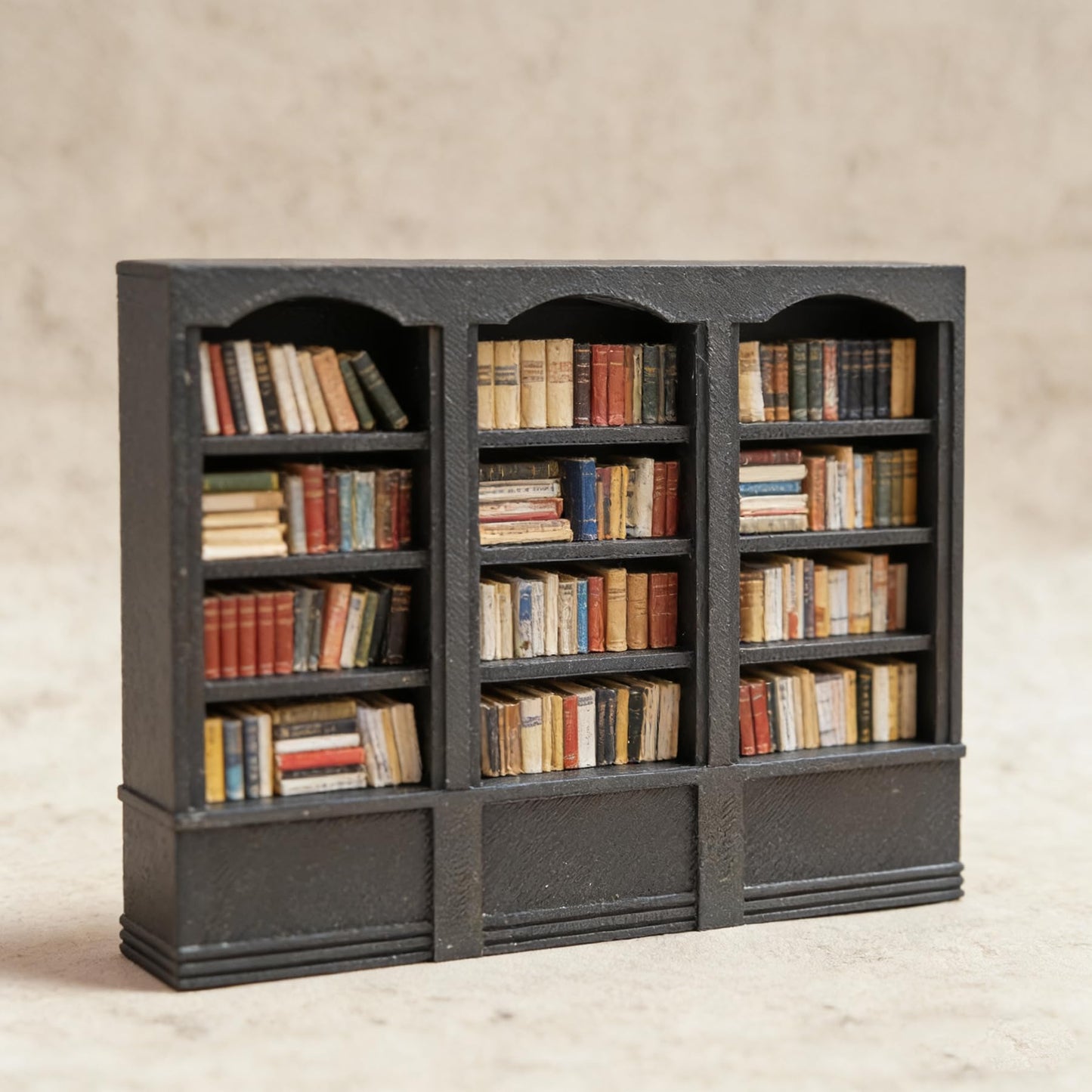 1:18 Scale Large Wall Bookshelf for Dollhouse - 3D Printed Bookcase Model for Miniature Books Collection (Black)