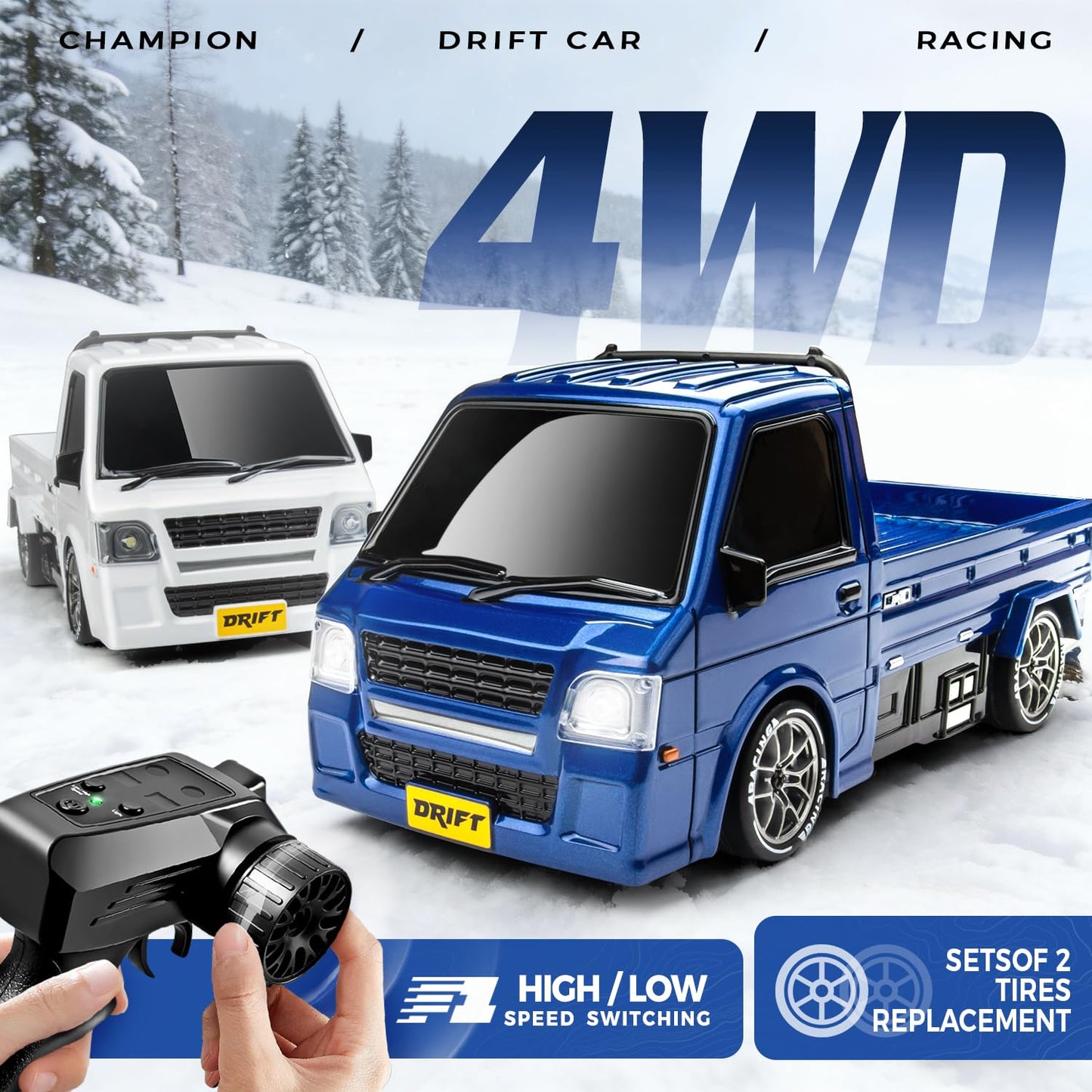 Nowzeth RC Drift Car, 1/24 4WD White Japanese-Style Drift Pickup Truck