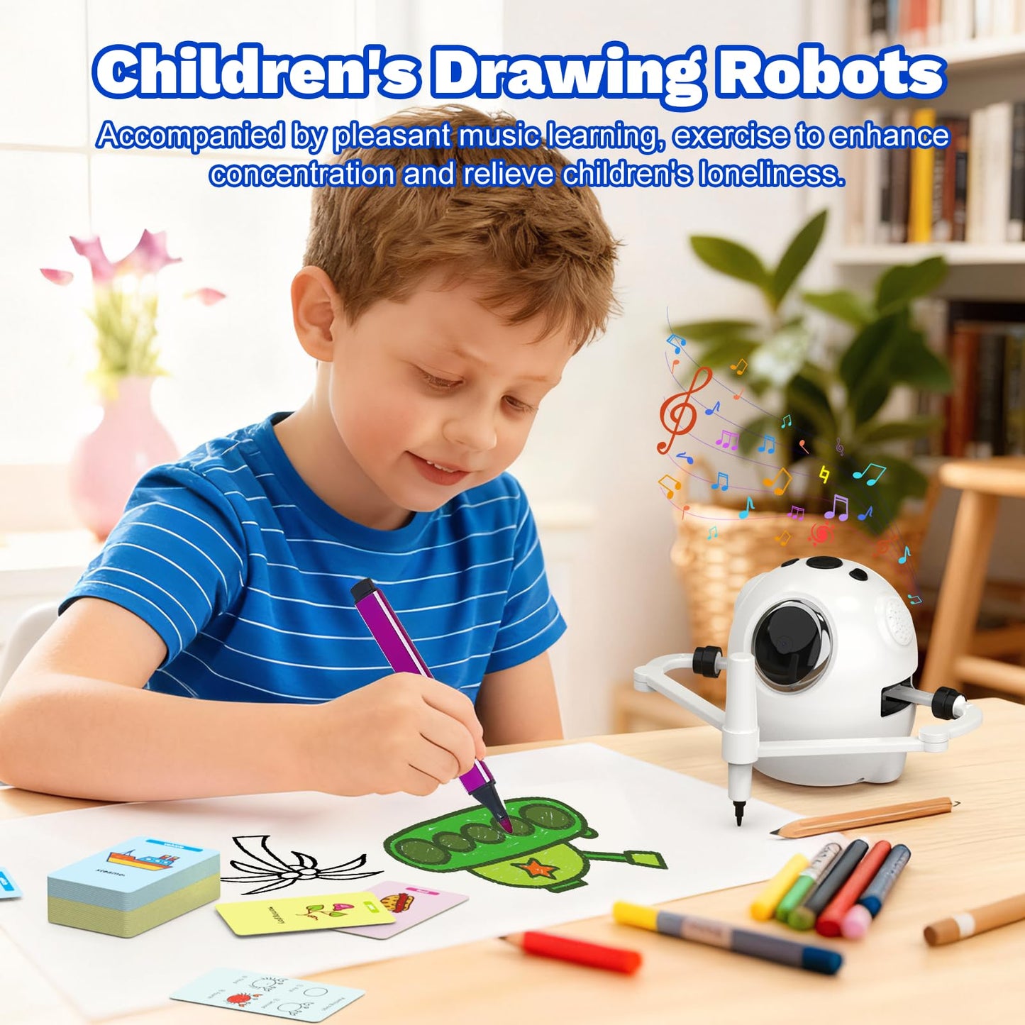 GWYUI Drawing Robot for Kids with 150 Cards, Camera Recognition Interactive Educational Drawing Kit for Kids, Montessori Painting Learning Toys
