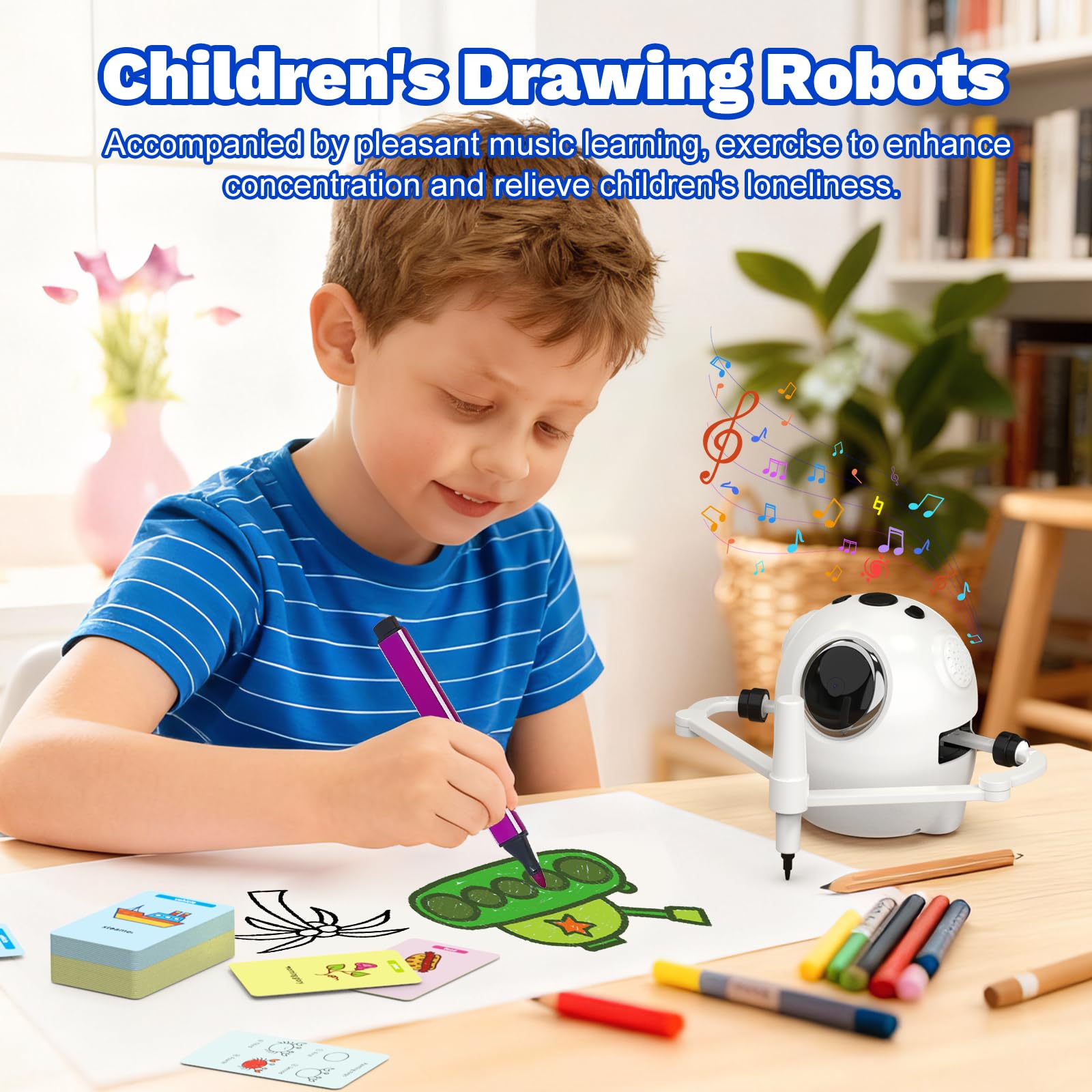 GWYUI Drawing Robot for Kids with 150 Cards, Camera Recognition Interactive Educational Drawing Kit for Kids, Montessori Painting Learning Toys