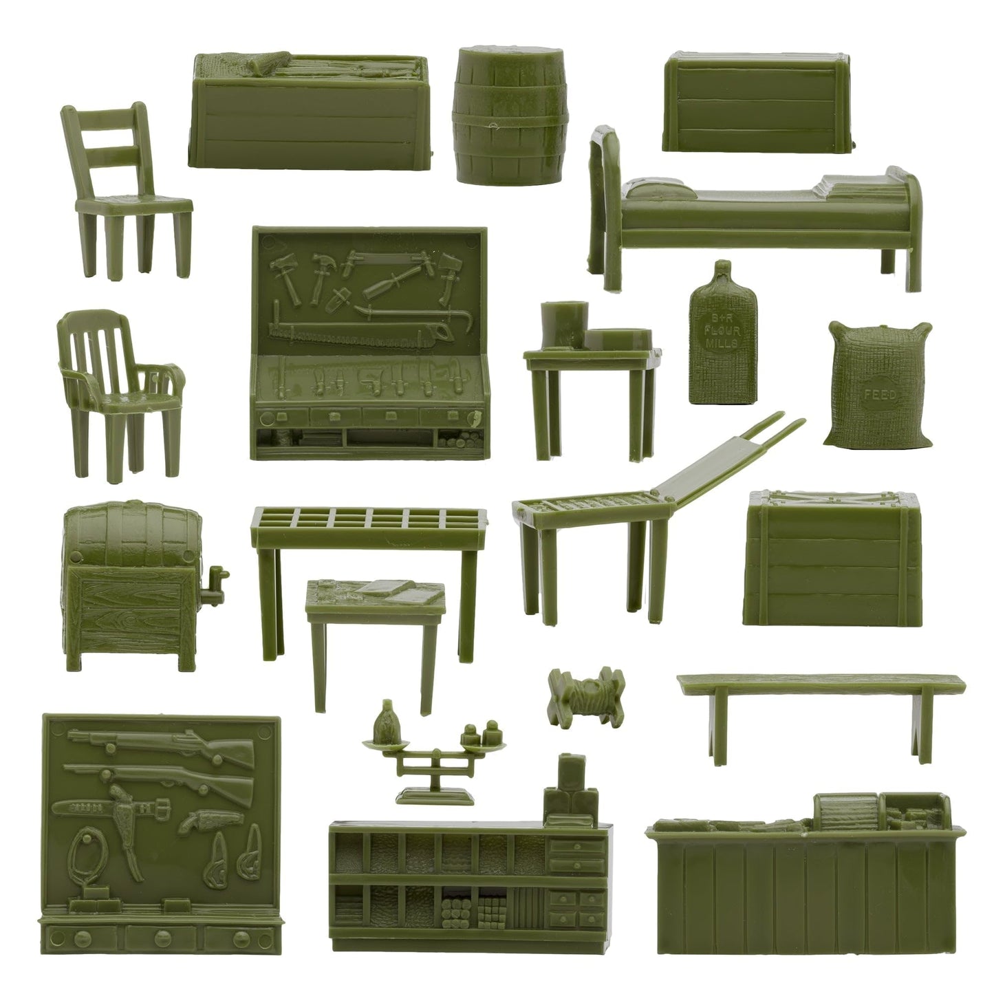 BMC Classic Marx Military Base Camp - 32pc Plastic Army Men Playset Accessories