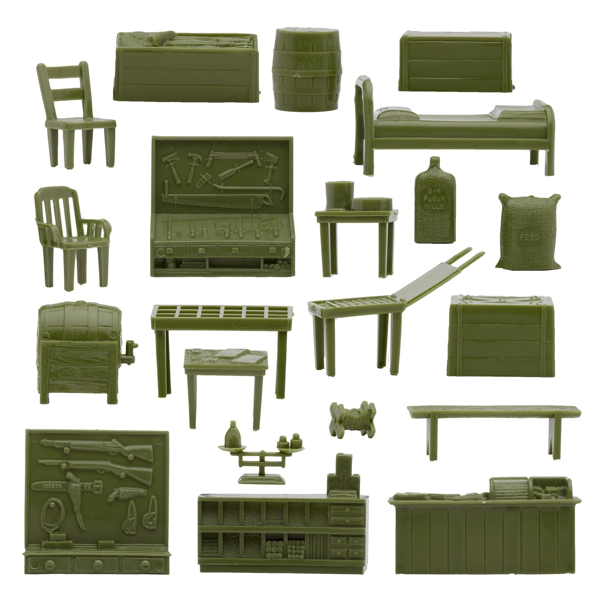 BMC Classic Marx Military Base Camp - 32pc Plastic Army Men Playset Accessories