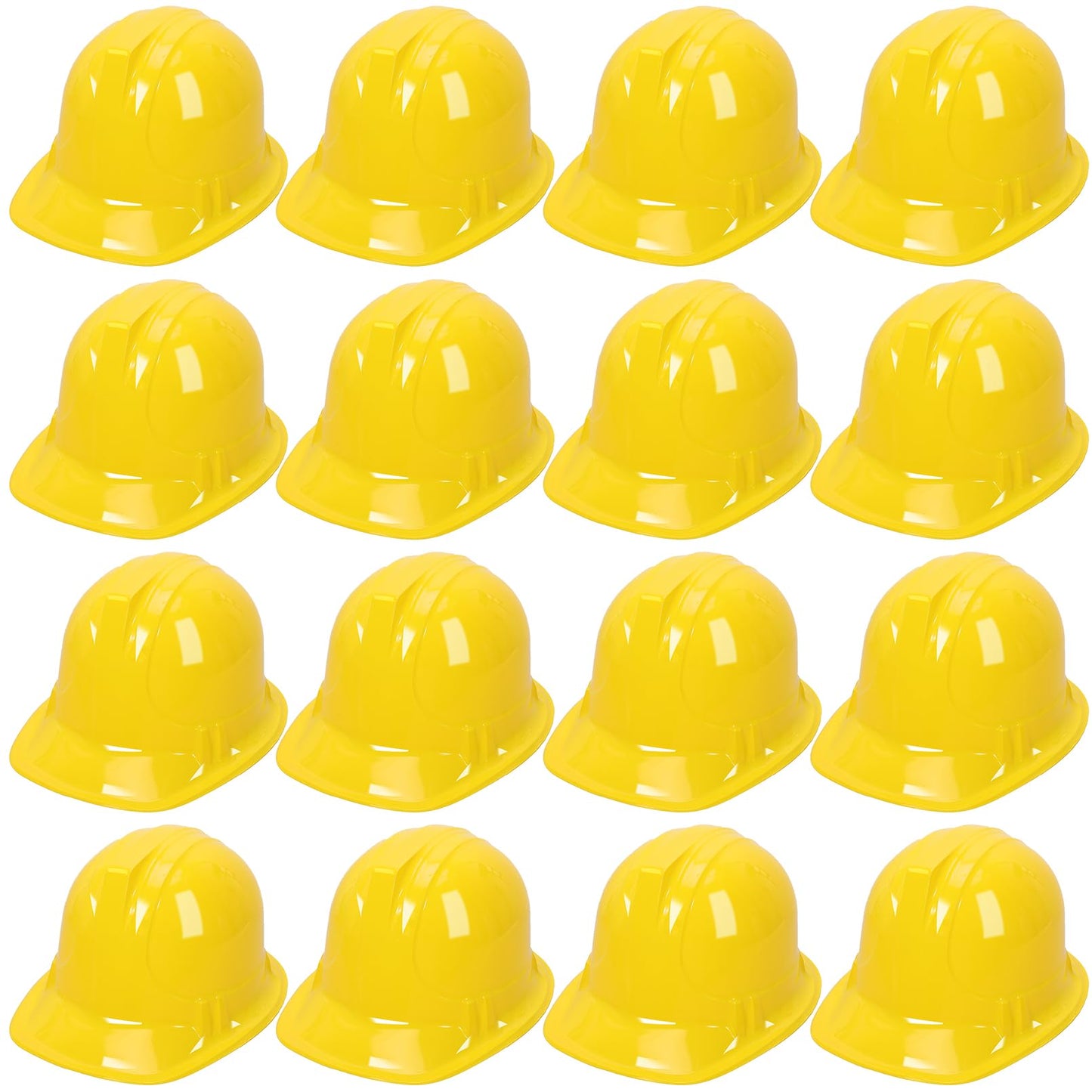 Blcculi 16 Pack Yellow Soft Plastic Hard Hats, Toy Construction Worker Helmets for Dress-Up and Party Supplies