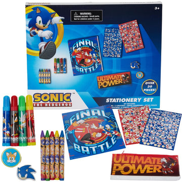 Sonic The Hedgehog Kids Coloring Art and Sticker Set, 30 Pcs. School & Craft Supplies with Pencil Case
