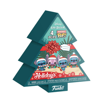Funko Pocket Pop! Stitch Holiday - 4 Pack Tree Box - Disney: Lilo & Stitch - Keychain Novelty Keyring - Collectable Mini Figure - Stocking Filler