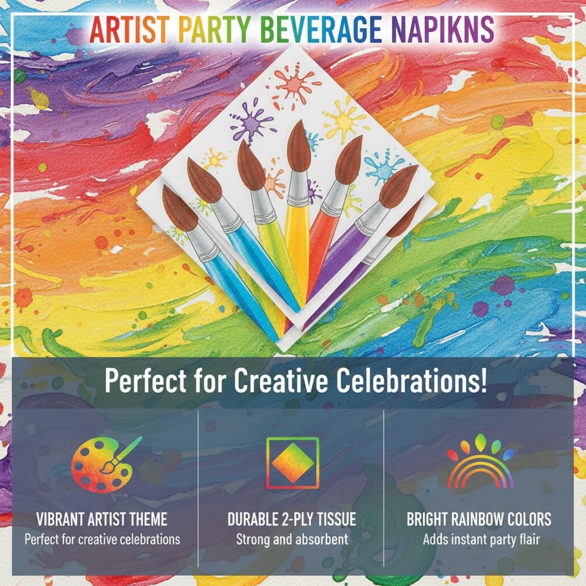 Fun Express - Artist Party Beverage Napkins for Birthday - Party Supplies - Print Tableware - Print Napkins - Birthday - 16 Pieces