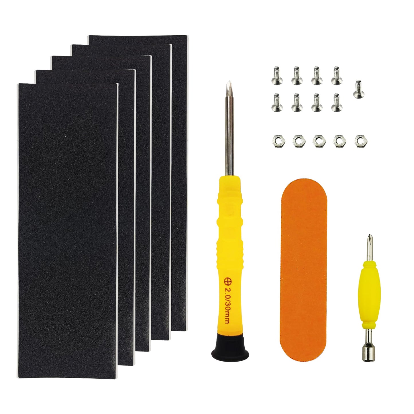 WDTMEEZU Fingerboard Foam Grip Tape(5pcs 110mm*37mm) Anti Slip Foam Tape for MINI Skateboard Finger Skateboard Installation Tools and Screws Nuts Set