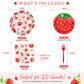 100 Pcs Strawberry Tableware Set Serves 25 - Disposable Paper Plates Napkins Plastic Forks, 9 Inch & 7 Inch Plates Berry Sweet Themed Party Supplies