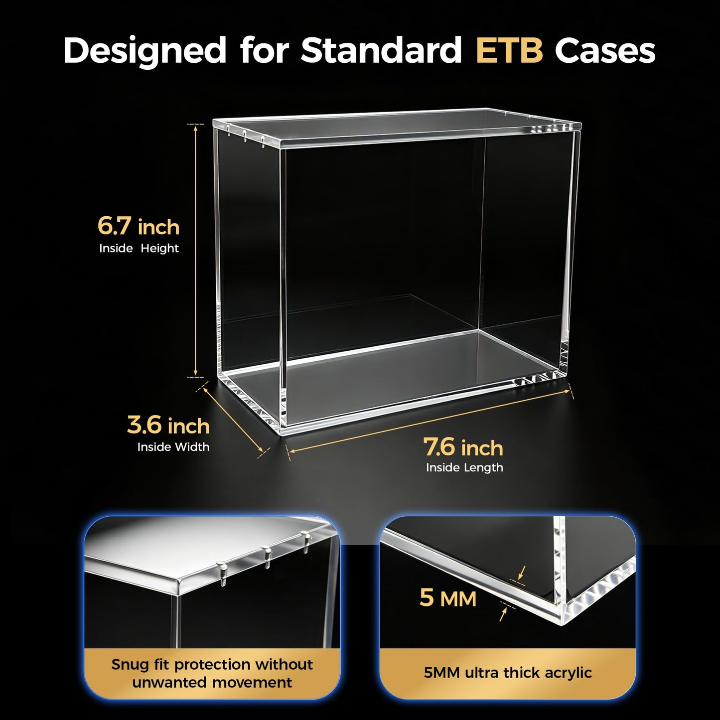 ZXQIRAX ETB Protector Case - 5mm ETB Acrylic Case Compatible with Elite Trainer Box, Magnetic Lid, UV Protection, Crystal Clear Collector Display Case