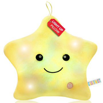CASATWIST Premium 15” Twinkle Led Star Light Up Plush Pillow with Lights, Sensory Toys for Kids with Autism, Boys Girls Room décor ADHD Cute Glow in