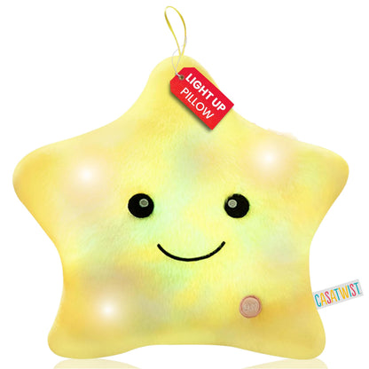 CASATWIST Premium 15” Twinkle Led Star Light Up Plush Pillow with Lights, Sensory Toys for Kids with Autism, Boys Girls Room décor ADHD Cute Glow in
