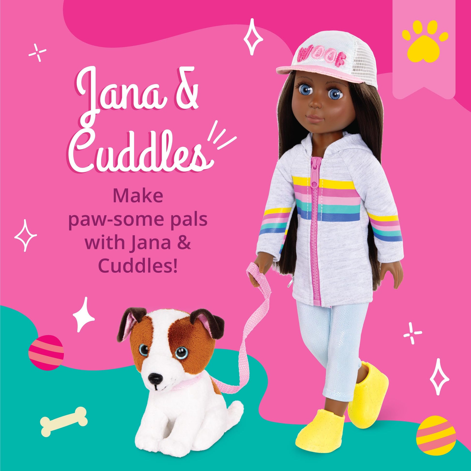 Glitter Girls - 14-Inch Fashion Doll - Brown Hair & Blue Eyes - Plush Dog Pet - Dolls for Girls 3+ Years - Jana & Cuddles
