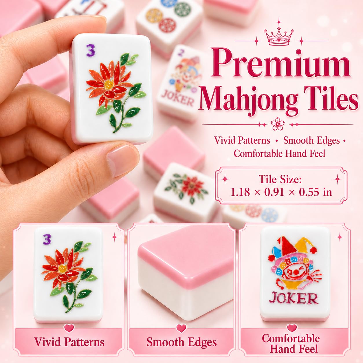 Pink American Mahjong Set, 168 Premium Melamine Tiles with 12 Jokers, Luxury Gift Box Mahjongg Set for Women, Moms & Grandmas, Portable Board Game