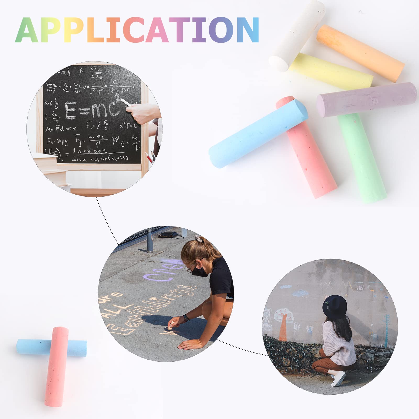 J-hong Washable Sidewalk Chalk Set- 52 Pieces 7 Colors Jumbo Chalk For Kid and Adult, Paint on Classroom Chalkboard or Outdoor Playground, Good Gift