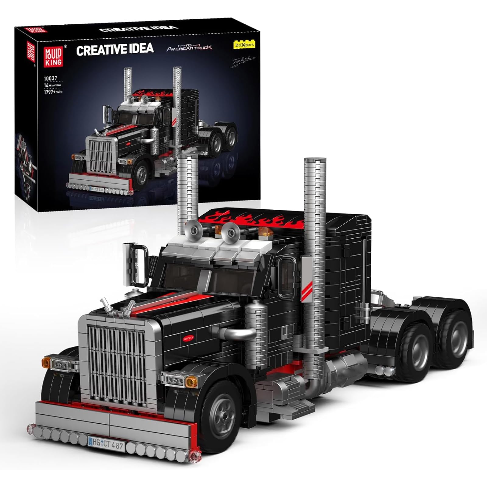Mould King 10037 Semi Truck Building Set, Flatbed Truck Toy with 10 Wheels, Collectible Car Model to Build and Display, Creative Gift for Adult (1797