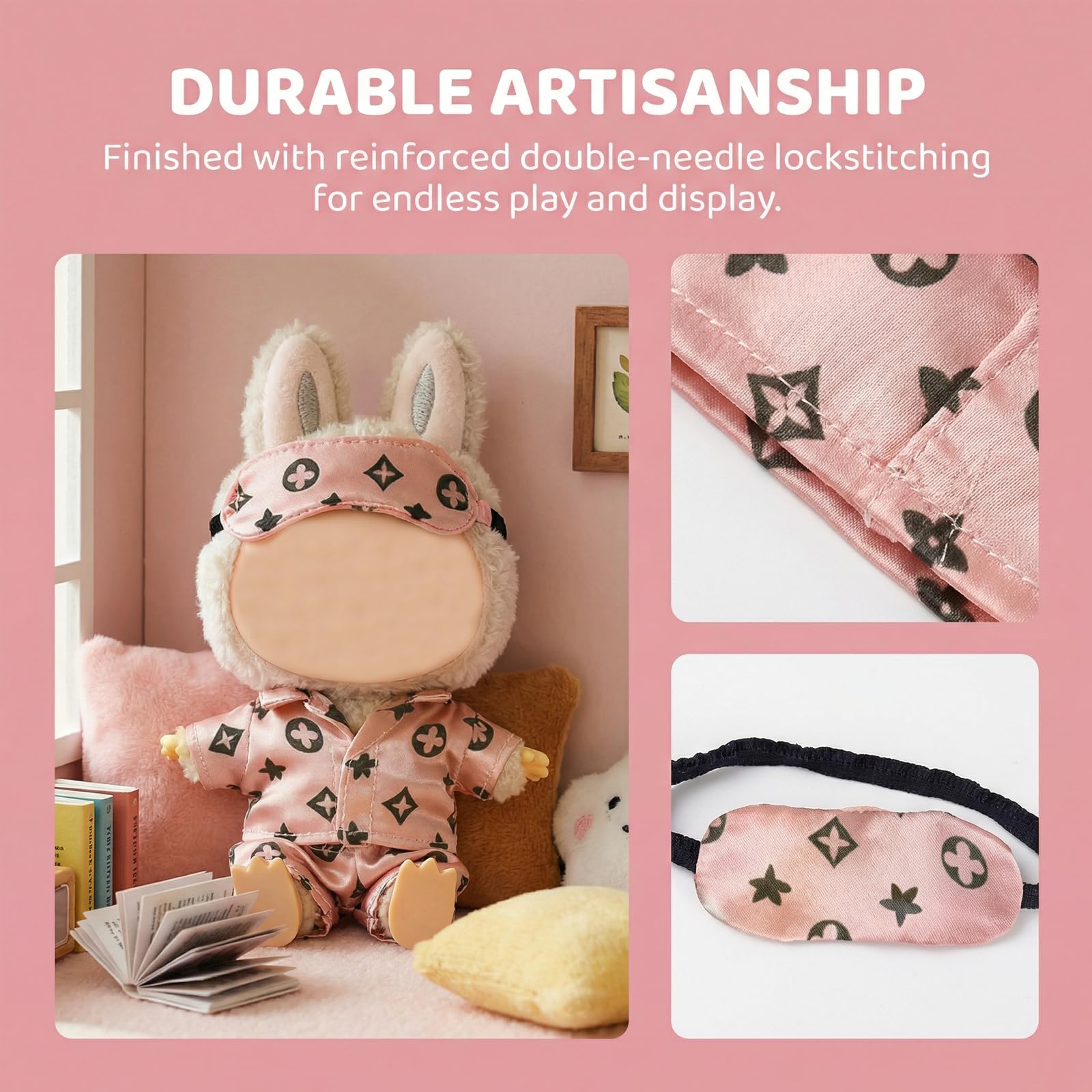 Pink Dolls Clothes Compatable with Labubu(NO Doll), 17cm Dolls Cute Outfit Accessories, Small Labubu Clothes Set for Doll, Gift for Women