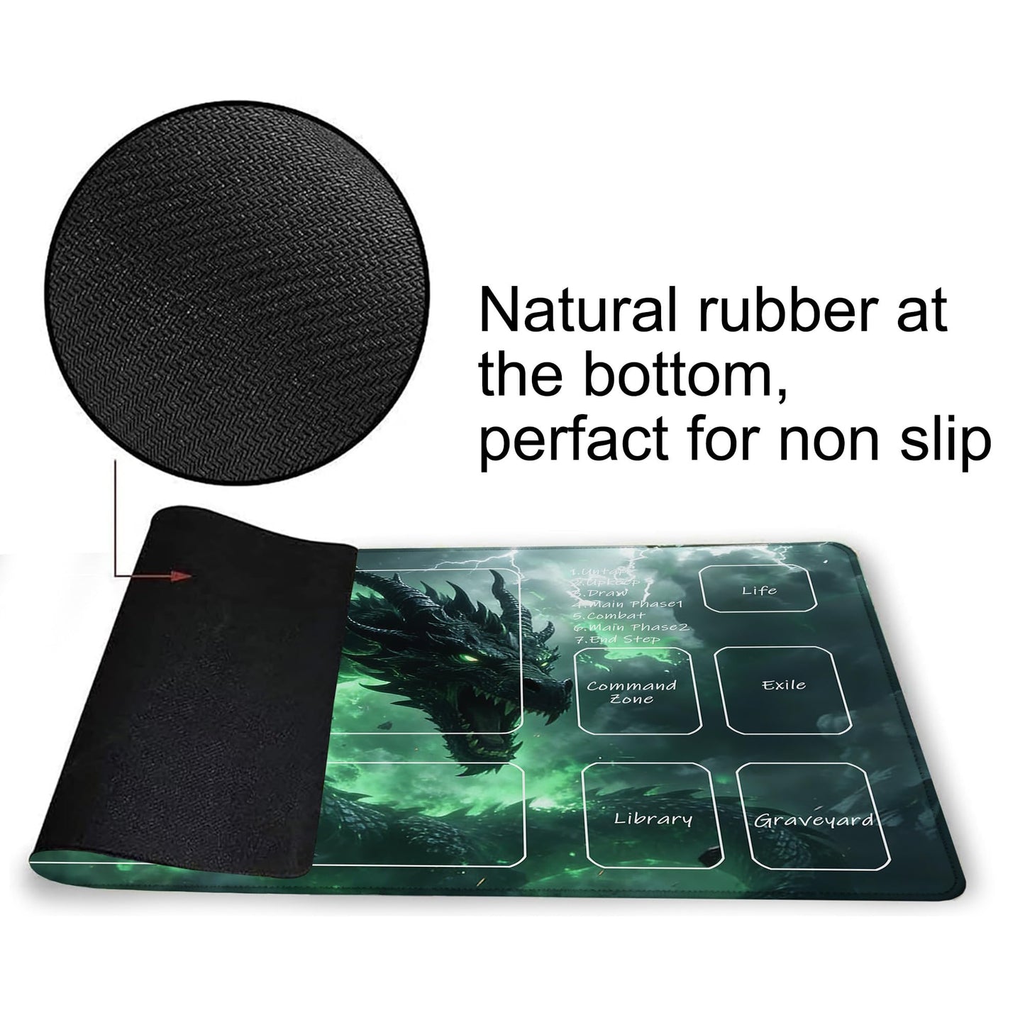 Playmat for MTG Green Dragon Magic Play Mat 24x14 Inch Card Game Mat for Magic The Gathering TCG PTCG Playmat with Free Storage Bags Non-Slip Backing