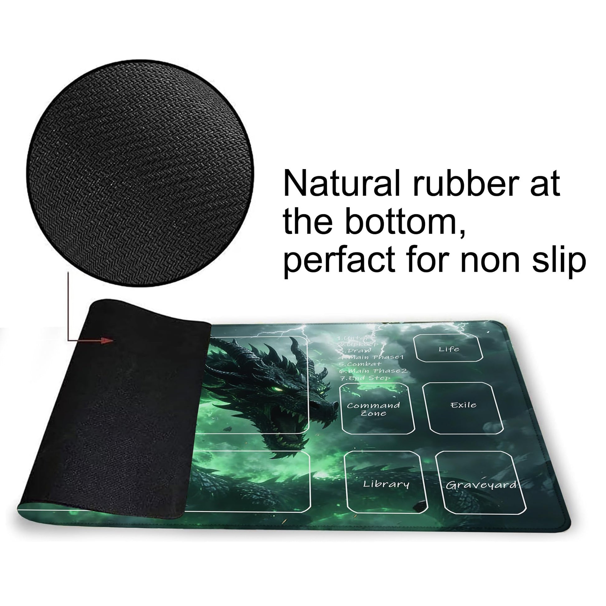 Playmat for MTG Green Dragon Magic Play Mat 24x14 Inch Card Game Mat for Magic The Gathering TCG PTCG Playmat with Free Storage Bags Non-Slip Backing