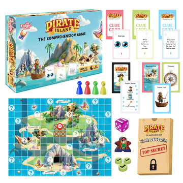 The Fidget Game Pirate Island, Reading Comprehension Game for Kids, Grades K-2, Ages 5-8, Story Elements Board Game, Build Inference, Sequencing