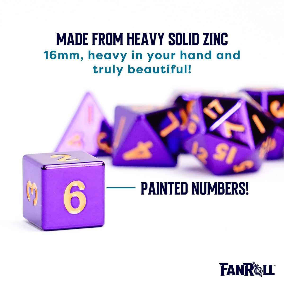 FanRoll 16mm Metal Polyhedral DND Dice Set: Purple, Role Playing Game Dice for Dungeons and Dragons