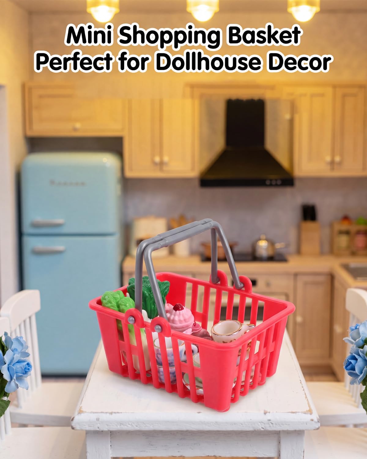 10PCS Mini Shopping Cart,Mini Shopping Baskets with Handles,Mini Target Shopping Basket,Plastic Red Shopping Baskets for Dollhouse Decoration Sundries