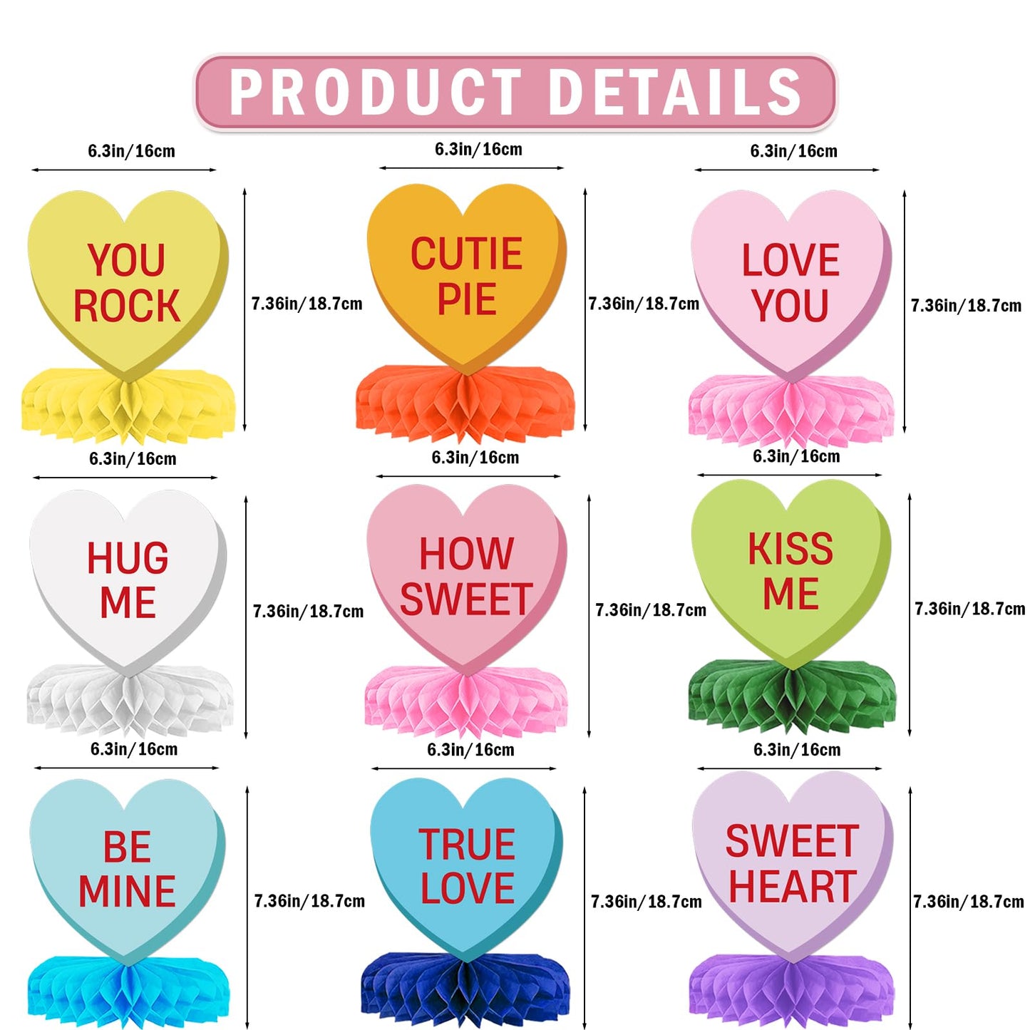 9Pcs Valentines Day Decorations Centerpiece Conversation Hearts Decorations Heart Valentines Day Table Decorations for Valentine Party Supplies