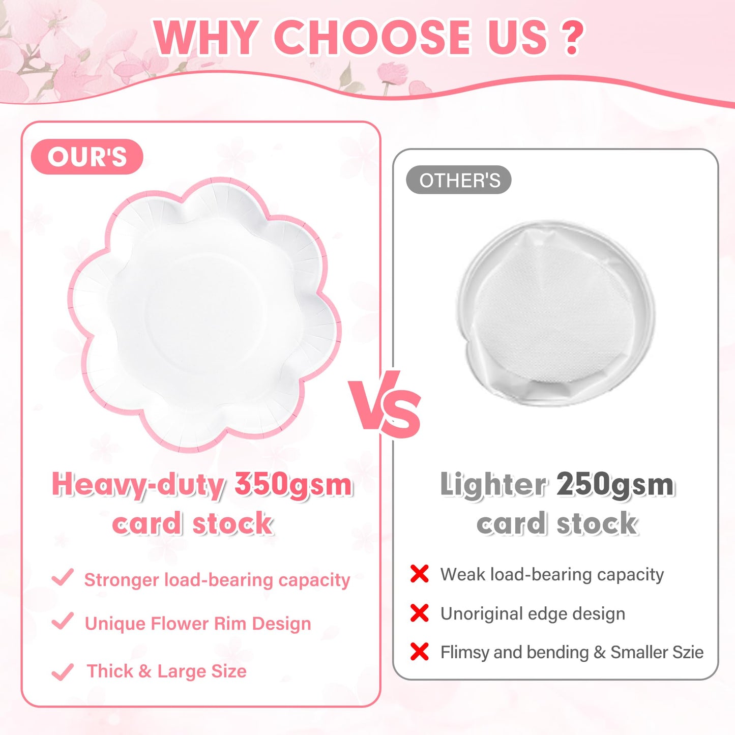 350 Pcs Pink and White Paper Plates and Napkins Set, 10" White Dinner Plates with Pink Scalloped Edge, 8" Scalloped Dessert Plate, Napkins, Cups