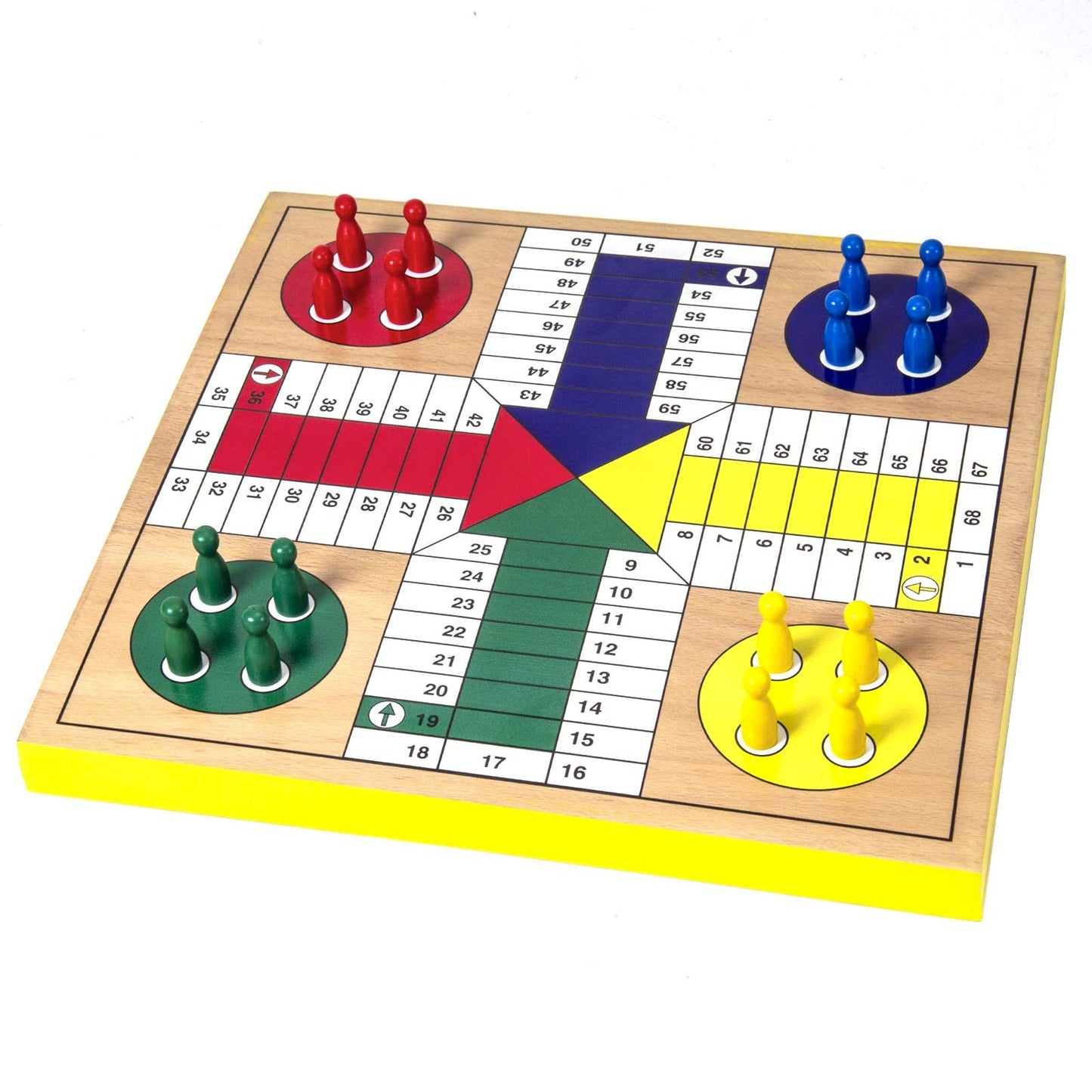 AMEROUS 12 inches Wooden Ludo Board Game - Snakes and Ladders, 2 in 1 Reversible, 1-4 Players Family Dice Games Set for Kids, Adults, Classics