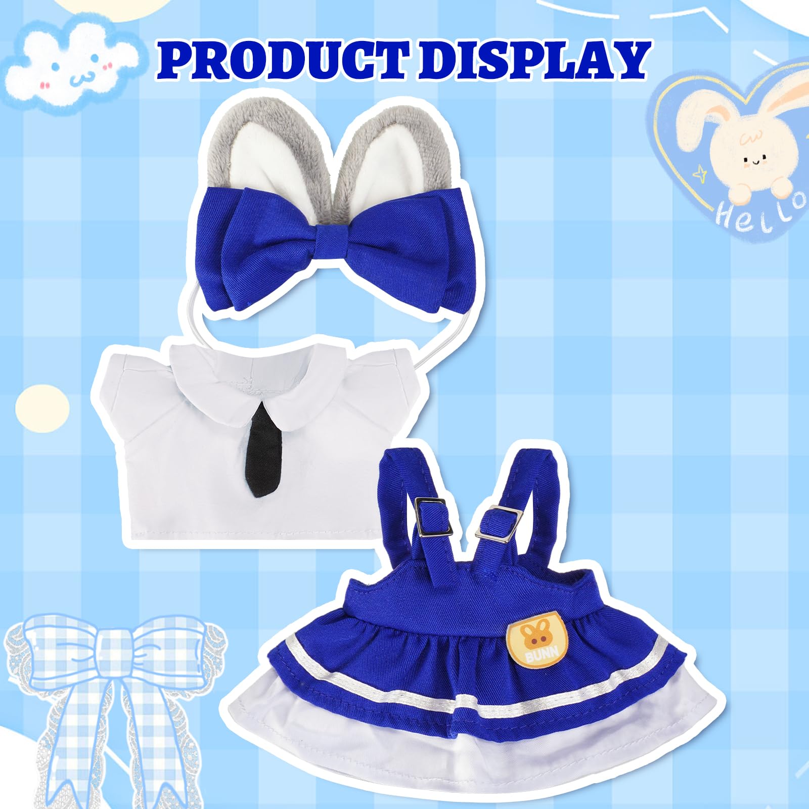 2PCS Bunny Police Doll Outfit Set Blue Shirt and Cap for 15-17cm 4 Inch Blind Box Animal Dolls
