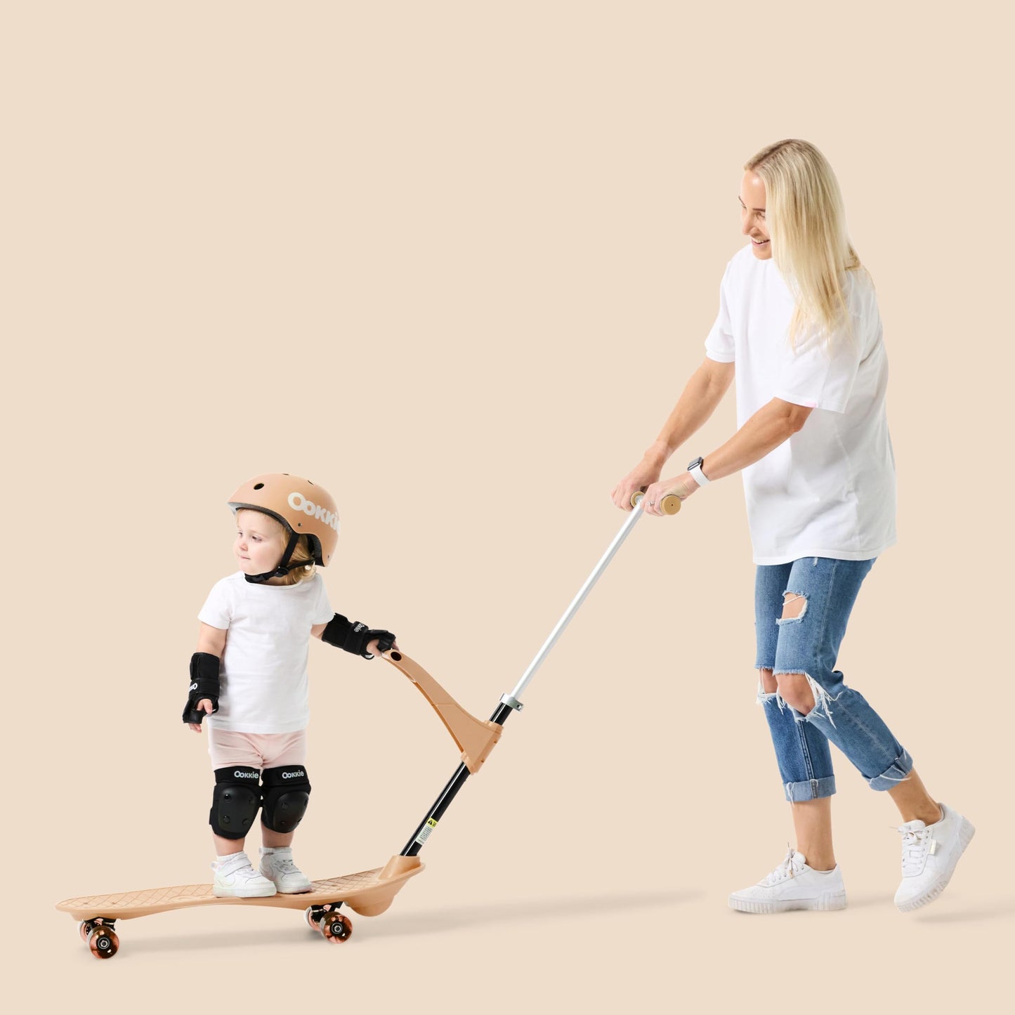 Ookkie Kids Learner Skateboard, Helps Develop Balance & Self Confidence, 4-in-1 Skateboard, Easy Setup, Gift Idea (Sand)