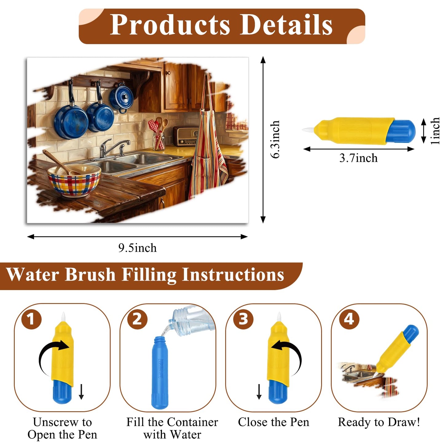 27 Pack Reusable Water Painting for Dementia Activities, Family Kitchen Nostalgia Water Doodle Coloring Set, Mess-Free Dementia Products for Adults