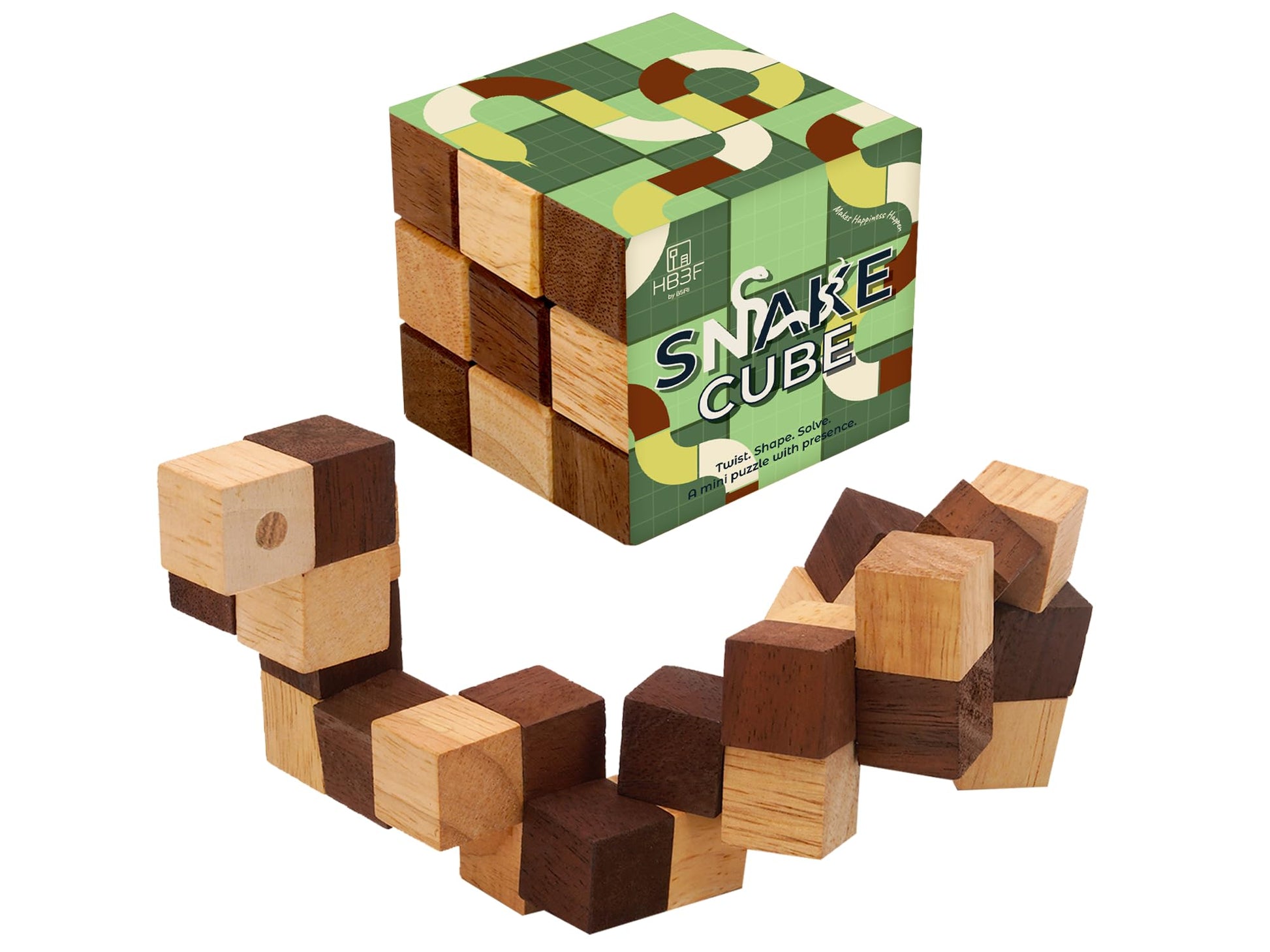BSIRI Snake Puzzle Cube Classic Games (M Size) - 3D Mind Puzzles for Adults in Hand with Wooden Cube Designs of Magic Game for Educational Brain Games