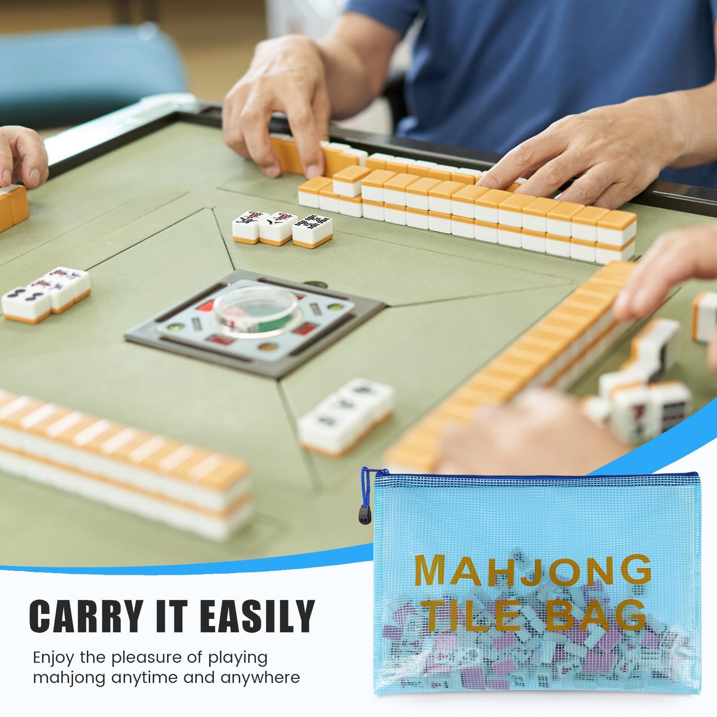 Colorato 2Pack Mahjong Tile Bag, Case for American Mah Jong Set, Mahjong Gifts Accessories, Card Holder Bouch, Blue (Case Only)