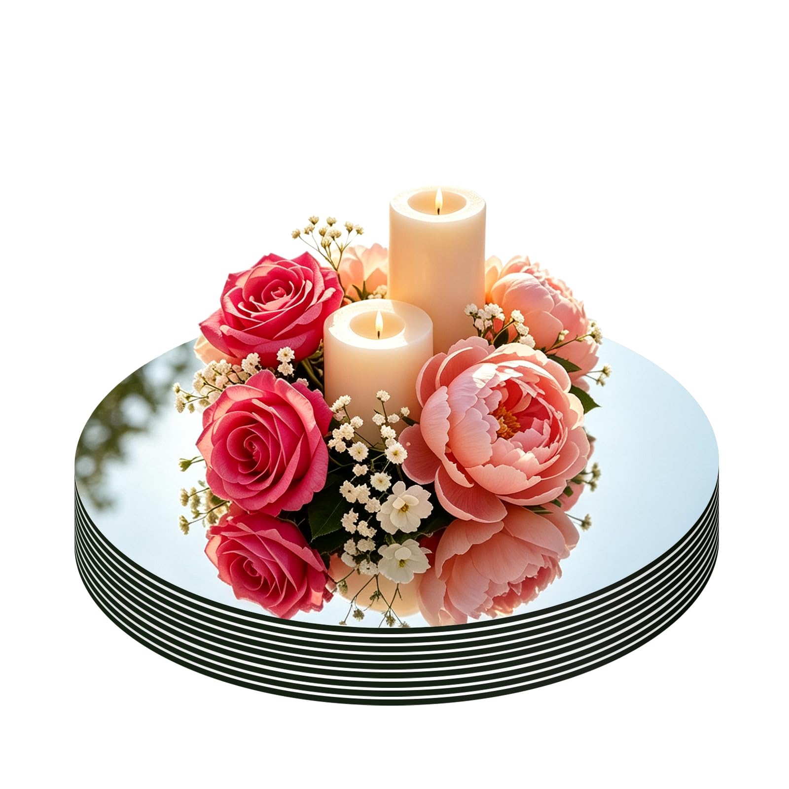 10PCS Round Mirrors for Centerpieces 8inch Circle Mirror Trays Plates for Table Centerpieces Wall Mirror Tiles for Candle Plates Birthday Wedding